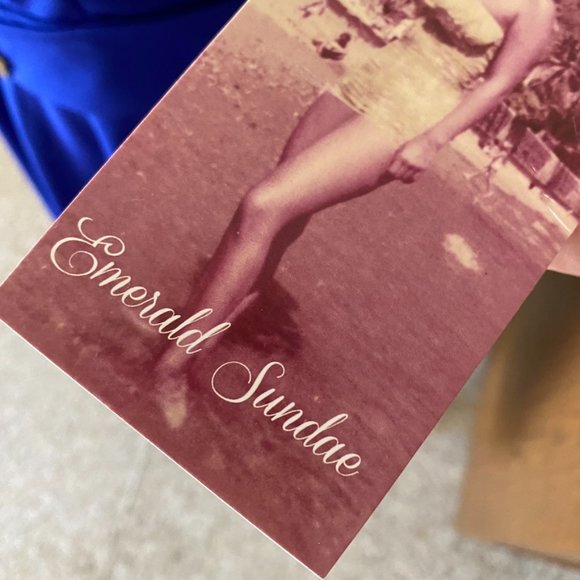 Royal Blue Emerald Sundae Cocktail dress with Gold emblem self Belt Size 11 NWT - Picture 5 of 12